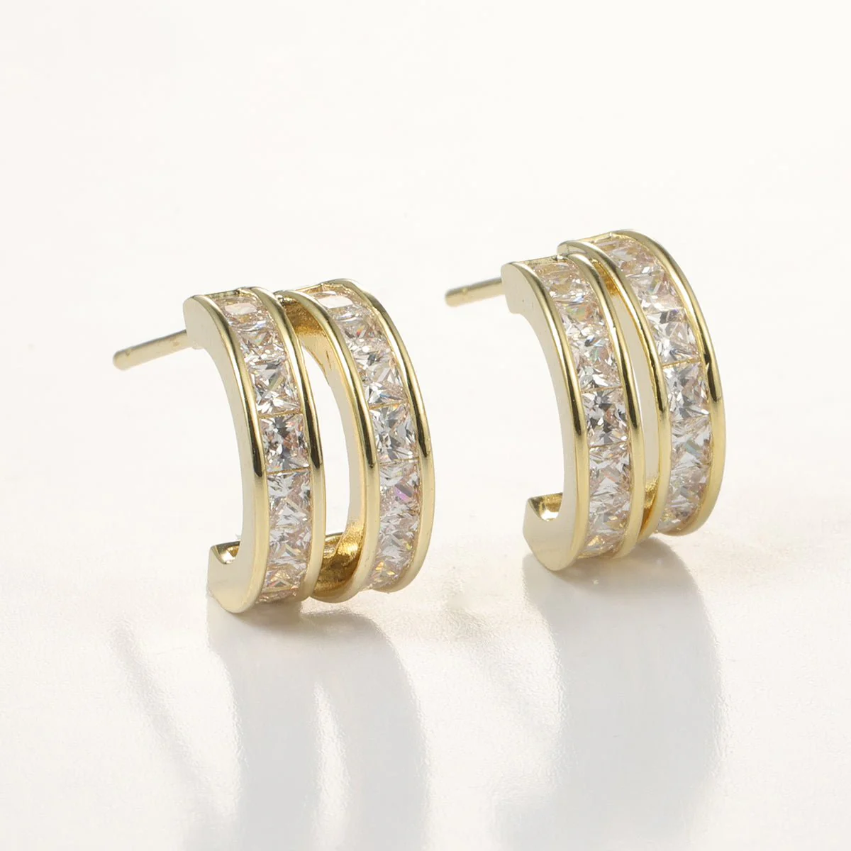 Arch14 Brilliant Double Channel-Set 18K Gold-Plated Huggie Earrings