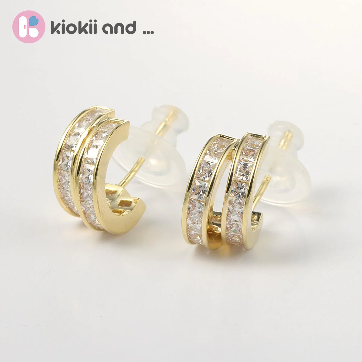 Arch14 Brilliant Double Channel-Set 18K Gold-Plated Huggie Earrings - Image 2