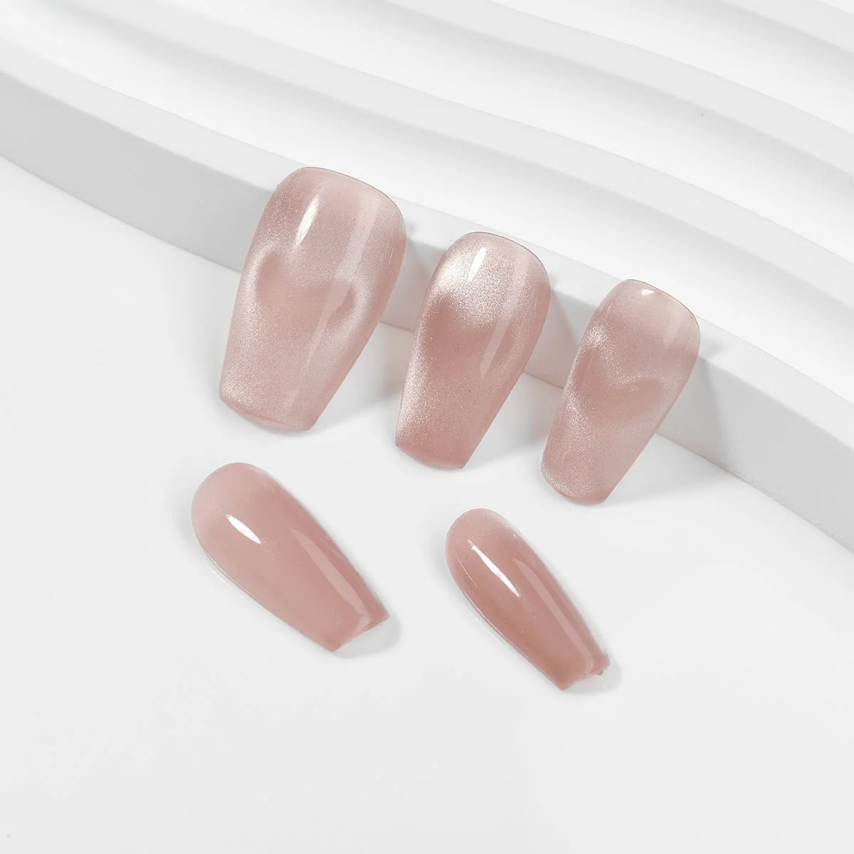 Kiokii Handmade Press-On Nails-Elegant Blush Cat's Eye Nail Set - Image 5
