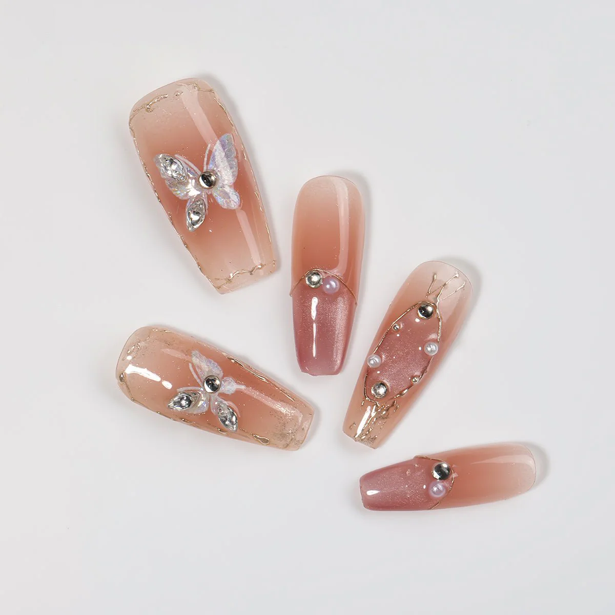 Kiokii Handmade Press-On Nails-Elegant Butterfly Pearl Nail Set - Image 2